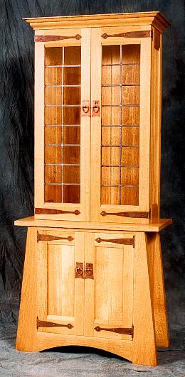 CFA Voysey Arts & Crafts Movement style Oak display cabinet with antique copper hinges & fittings, furniture