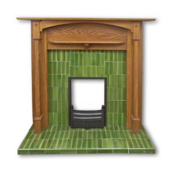 new reproduction CFA Voysey green tiled fireplace surround