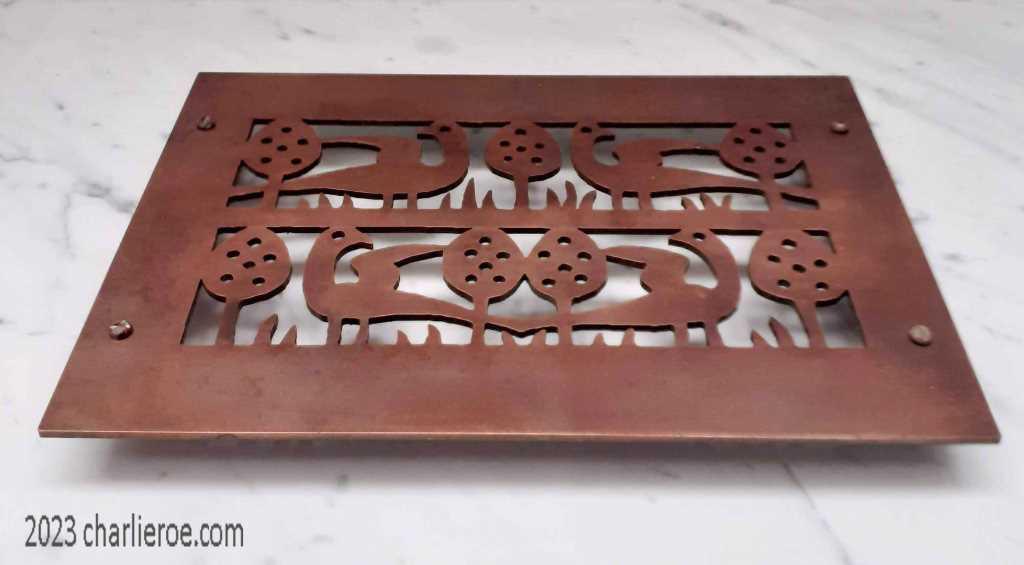 CFA Voysey Arts and Crafts Movement 'Bird' air vent trivet in antique copper finish