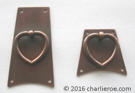 CFA Voysey Arts & Crafts Movement cabinet furniture handles pulls ironmongery in antique copper finish