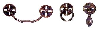 CFA Voysey Arts and Crafts Movement style brass cabinet door handles