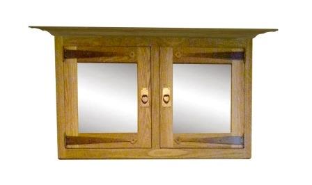 CFA Voysey Arts and Crafts Movement Oak 2 mirrored door wall cupboard unit with heart handles & copper strap hinges