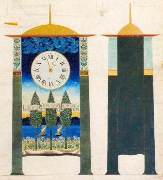 CFA Voysey's Arts and Crafts Movement design for a painted and gilded clock case design