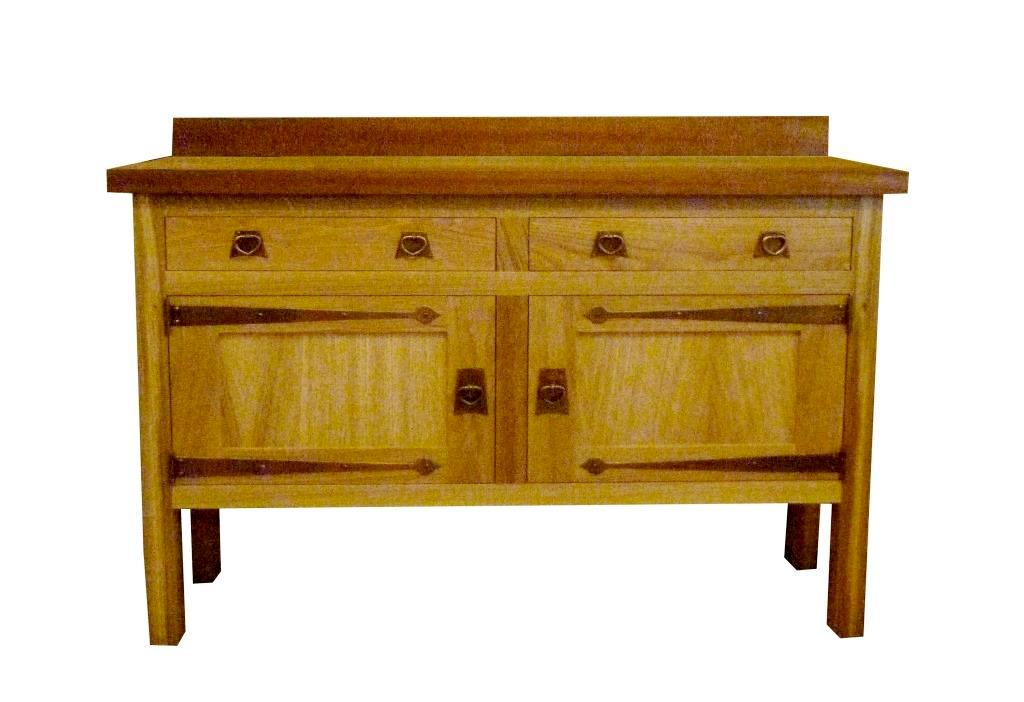 CFA Voysey Arts and Crafts Movement Oak sideboard with heart handles & long strap hinges