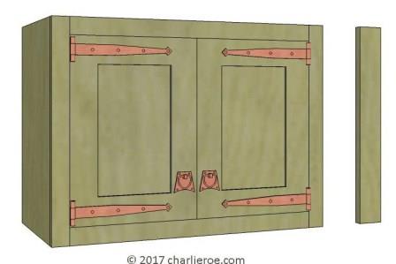 new CFA Voysey Arts & Crafts Movement green stained oak wall cupboard unit design with long strap hinges & ironmongery
