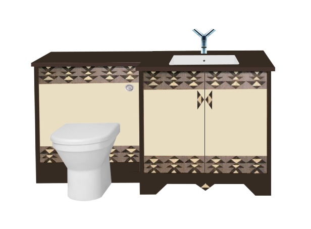 New Frank Lloyd Wright Mayan style paintedbuilt-in bathroom furniture & Mayan designs on the doors
