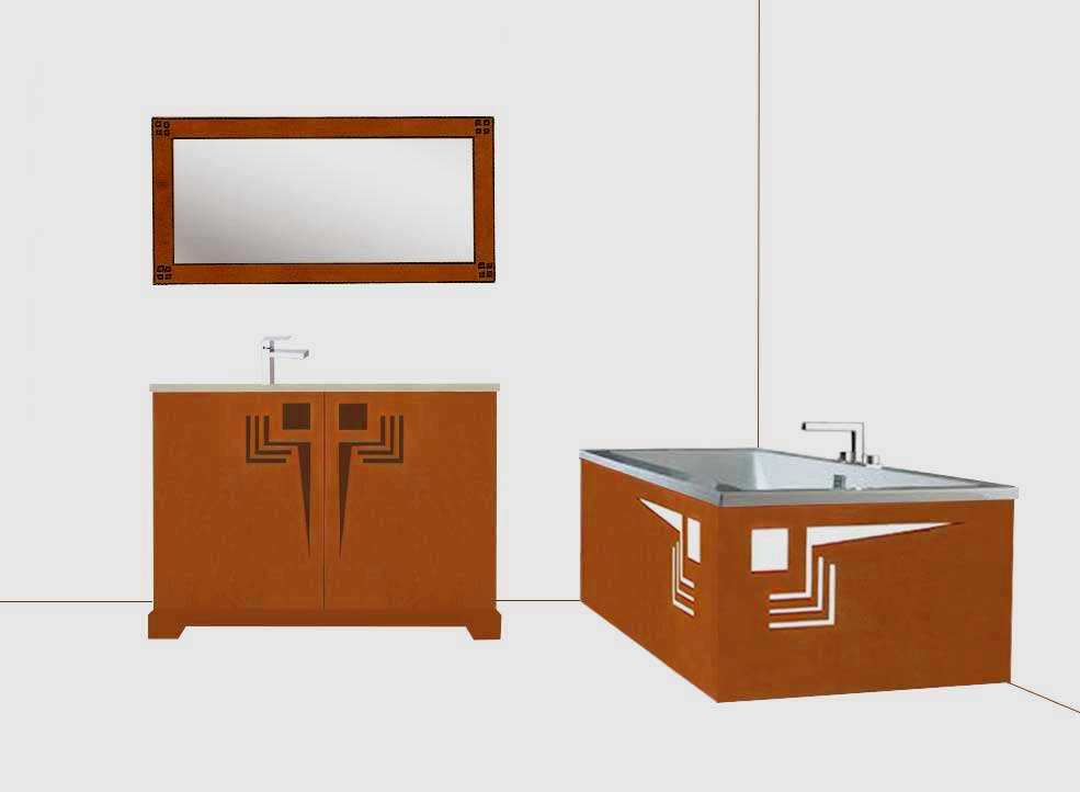 new Frank Lloyd Wright Prairie Usonian style Arts & Crafts Movement new bathroom vanity unit & wall mirror & bath panels
