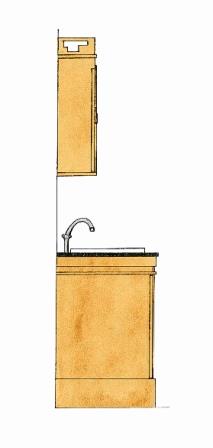 Frank Lloyd Wright prairie style Arts & Crafts Movement oak vanity unit side elevation for bathroom