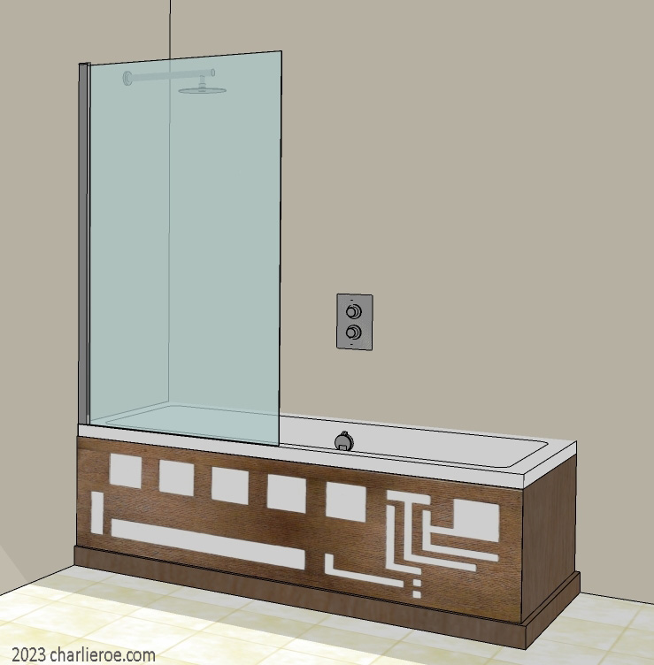 New Frank Lloyd Wright Prairie style Arts & Crafts Movement style abstract design shower bath panel with perforated cut-outs