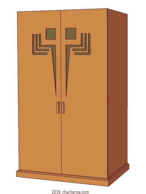 Frank Lloyd Wright prairie style Arts & Crafts Movement oak bedroom 2 door wardrobe