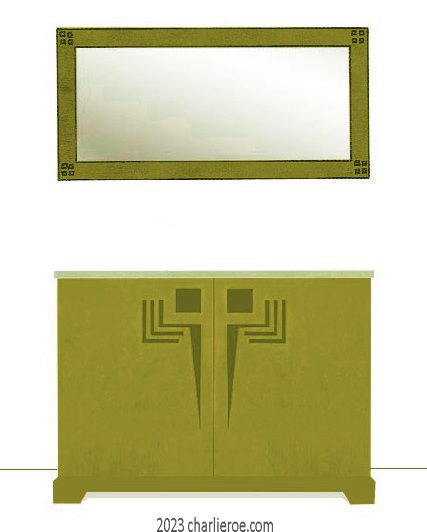 New Frank Lloyd Wright Arts & Crafts Prairie style painted 2 door cabinet sideboard with perforated doors designs and matching wall mirror