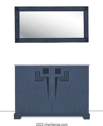 New Frank Lloyd Wright Arts & Crafts Prairie style painted 2 door cabinet sideboard with perforated doors designs and matching wall mirror