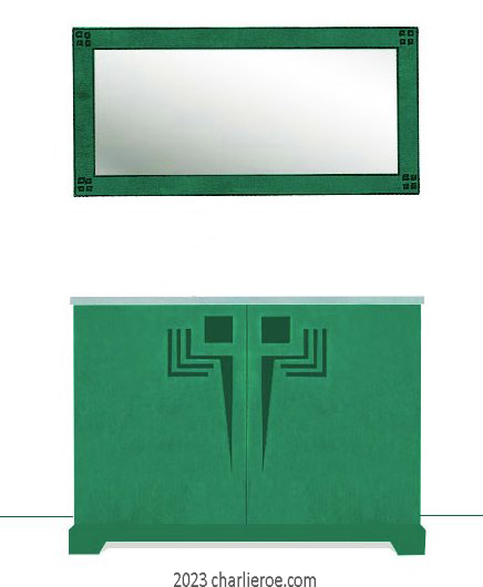 New Frank Lloyd Wright Arts & Crafts Prairie style painted 2 door cabinet sideboard with perforated doors designs and matching wall mirror