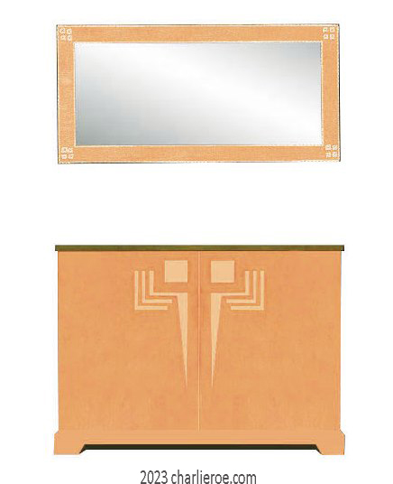 New Frank Lloyd Wright Arts & Crafts Prairie style painted 2 door cabinet sideboard with perforated doors designs and matching wall mirror