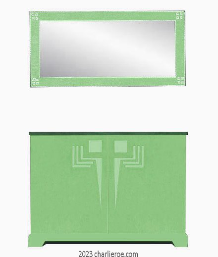 New Frank Lloyd Wright Arts & Crafts Prairie style painted 2 door cabinet sideboard with perforated doors designs and matching wall mirror