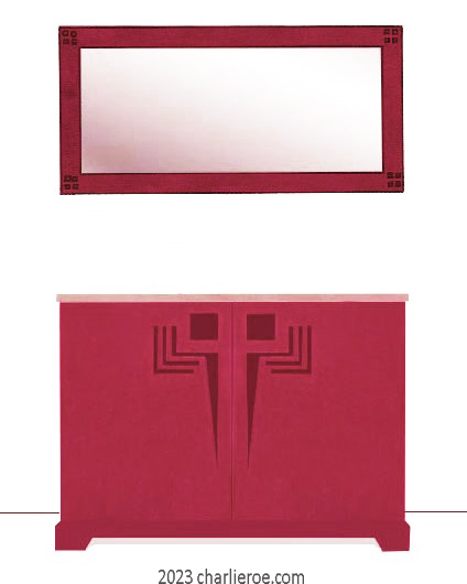New Frank Lloyd Wright Arts & Crafts Prairie style painted 2 door cabinet sideboard with perforated doors designs and matching wall mirror