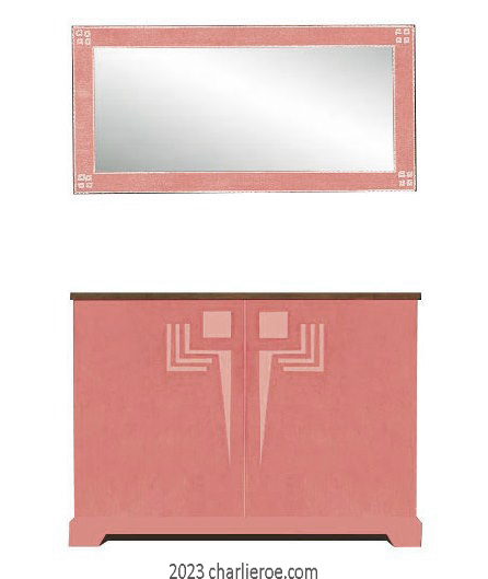 New Frank Lloyd Wright Arts & Crafts Prairie style painted 2 door cabinet sideboard with perforated doors designs and matching wall mirror