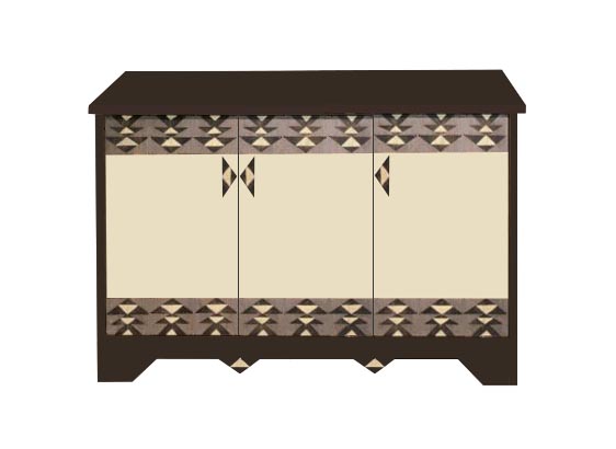 New Frank Lloyd Wright Mayan style painted 3 door sideboard cabinet cupboard with Mayan designs on the doors
