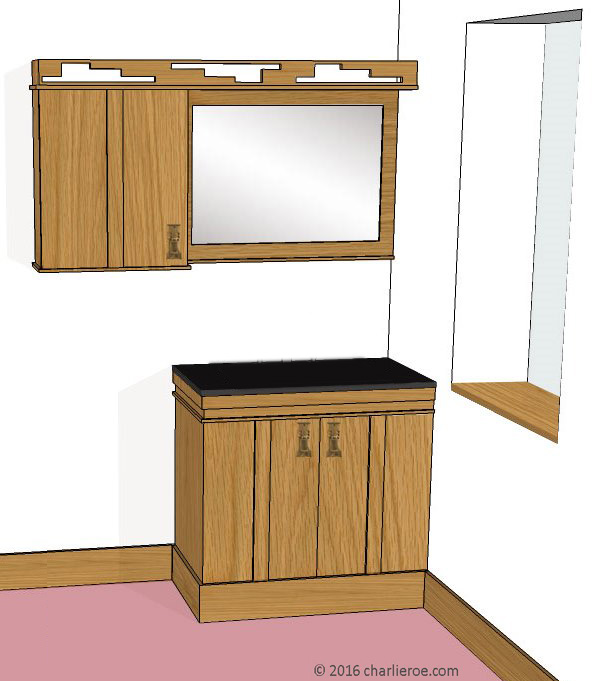 New Frank Lloyd Wright Prairie style oak 2 door sideboard cabinet cupboard and matching wallunit with 1 door cupboard and mirror