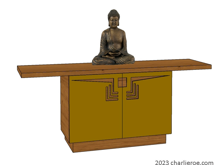 New Frank Lloyd Wright Arts & Crafts Prairie style painted 2 door cabinet sideboard with perforated doors designs and matching wall mirror