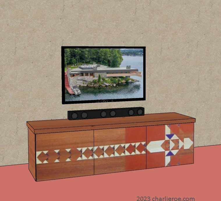 New Frank Lloyd Wright Prairie style Arts & Crafts Movement low floor sitting sideboard, cabinet or TV stand in a painted wood finish
