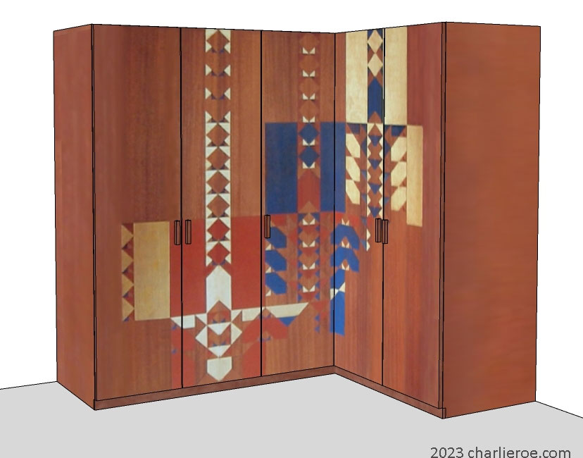 New Frank Lloyd Wright Prairie style Arts & Crafts Movement 5 door corner wardrobes in a painted wood finish