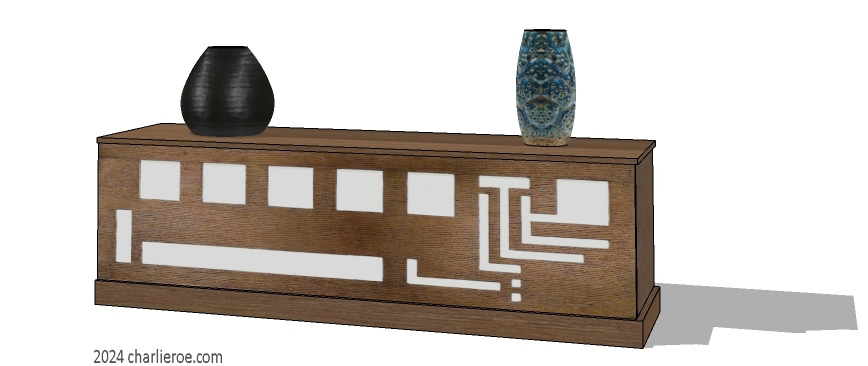 New Frank Lloyd Wright Arts & Crafts Prairie style painted 2 door cabinet sideboard with perforated doors design