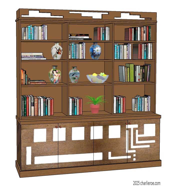 New Frank Lloyd Wright Arts & Crafts Prairie style painted 2 door cabinet sideboard with perforated doors design