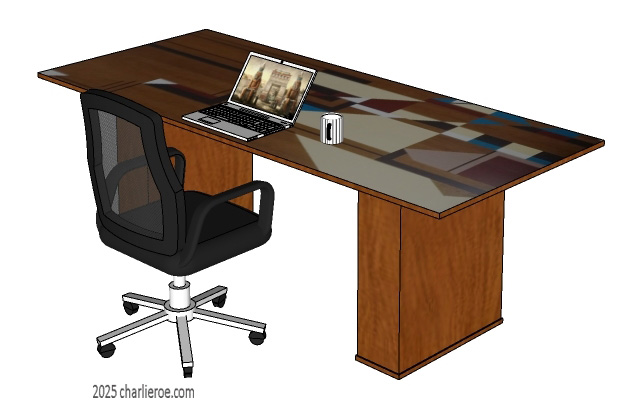 New Frank Lloyd Wright & Gene Masselink Arts & Crafts style home office desk with stained wood finish & painted painted geometric designs