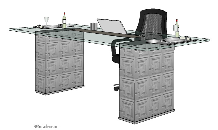 New Frank Lloyd Wright Arts & Crafts 'Textile block' style office desk with glass top