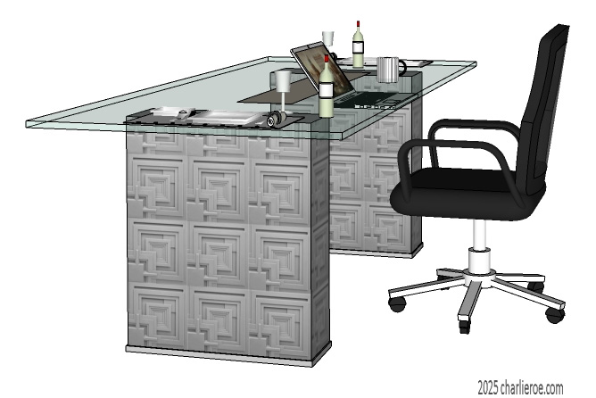 New Frank Lloyd Wright Arts & Crafts 'Textile block' style office desk with glass top