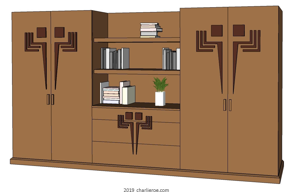 new Frank Lloyd Wright Prairie style Arts & Crafts Movement oak bookcases & shelves unit