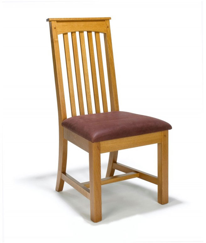 New Arts & Crafts Movement Frank Lloyd Wright Mission Prairie style oak dining chair with leather seat  cushion