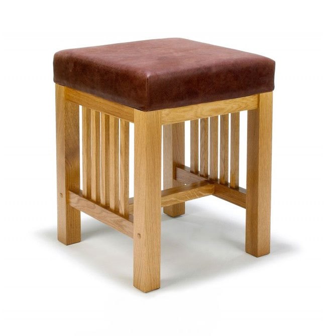 Arts & Crafts Movement Frank Lloyd Wright Mission Prairie style kitchen low stool with leather seat furniture