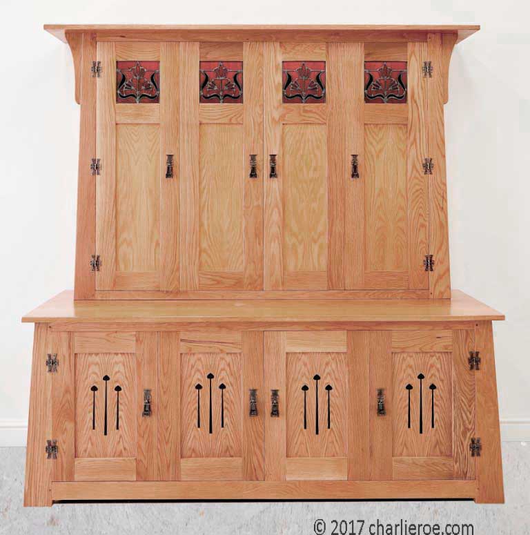 new Oak Arts & Crafts Movement Oak media unit with inlaid marquetry panels