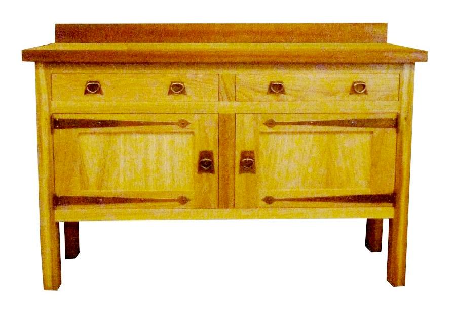 new CFA Voysey Oak Arts & Crafts Movement Oak range 2 doors & drawers Sideboard with strap hinges & heart handles