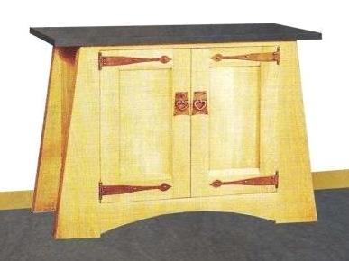 new CFA Voysey Oak Arts & Crafts Movement Oak range 2 doors sideboard with strap hinges & heart handles & stone worktop