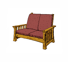 New Arts & Crafts Movement Frank Lloyd Wright Mission Prairie style oak 2 seater sofa with leather seat cushion