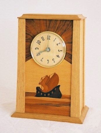 New Charles Robert Ashbee Arts & Crafts Movement Oak marquetry clock