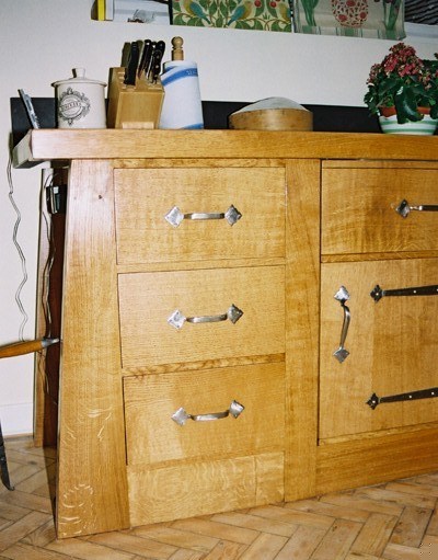 new Oak Arts & Crafts Movement Oak range dining room 1 door drawer cupboard or Sideboard with painted panel designs