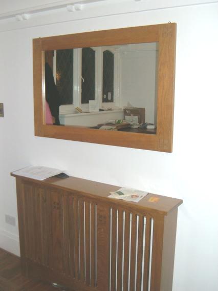Arts and crafts movement oak radiator cover case & wall mirror