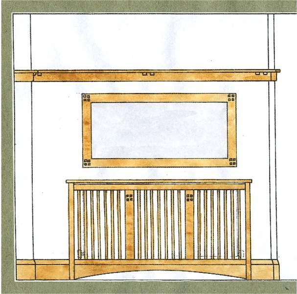 Arts and crafts movement design for an oak radiator cover case & wall mirror furniture