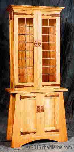 New oak Arts & Crafts display cabinet in oak with antique copper strap hingesl