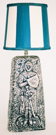 Gothic Medieval knight lamp base with painted shade