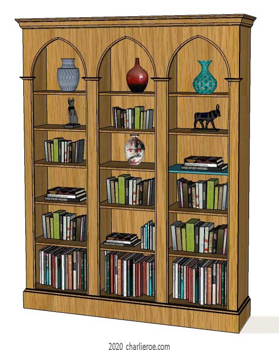 new William Wm Morris & Co Arts & Crafts Movement Artisan triple bay oak bookcase