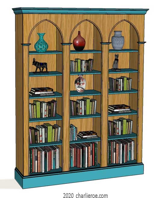 new William Wm Morris & Co Arts & Crafts Movement Artisan triple bay wooden single bay bookcase