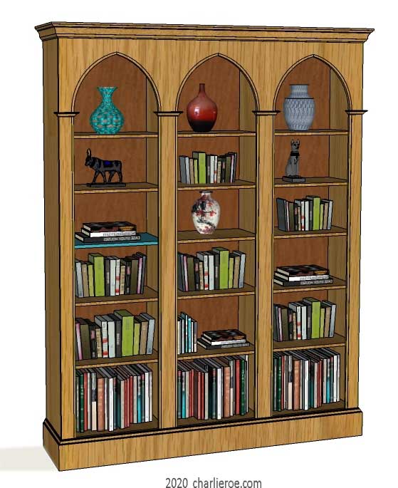 new William Wm Morris & Co Arts & Crafts Movement Artisan triple bay painted bookcase