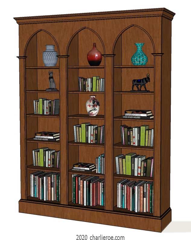 new William Wm Morris & Co Arts & Crafts Movement Artisan triple bay painted bookcase