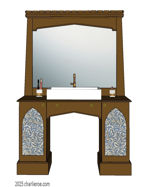 new Wm Morris Arts & Crafts Movement style painted & wood vanity unit & matching wall mirror