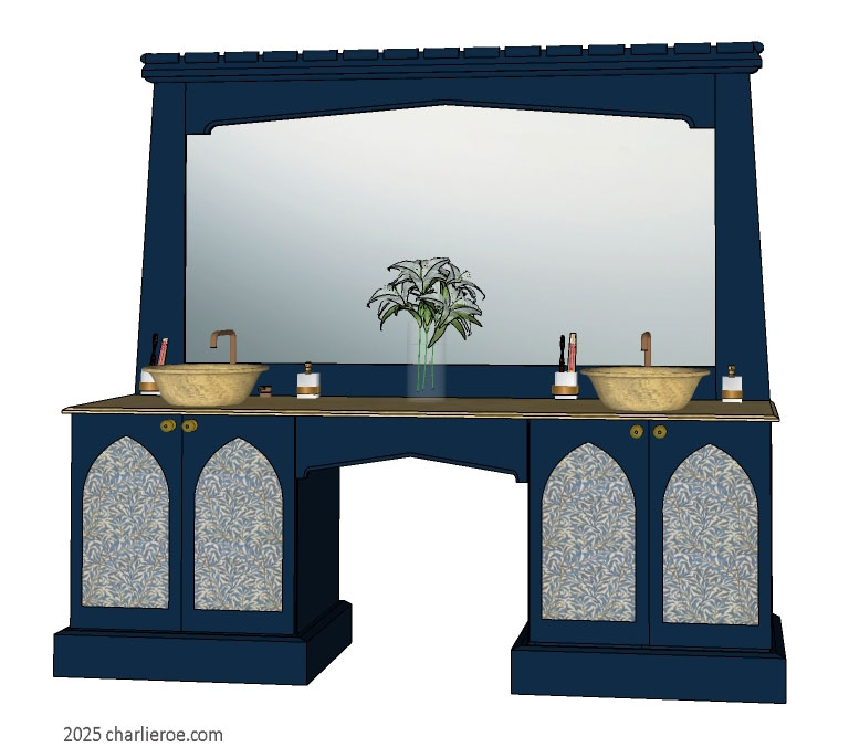 new Wm Morris Arts & Crafts Movement style painted large vanity unit & matching wall mirror